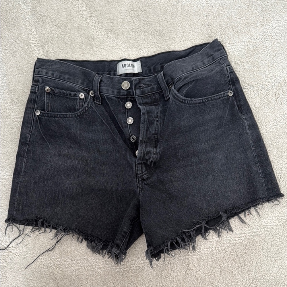 Agolde Charcoal Frayed Hem Denim Shorts